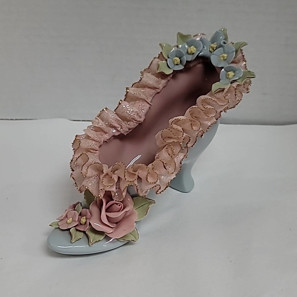 Vintage Heirlooms of Tomorrow Fina China Shoe Decor Porcelain Lace Edge Flowers